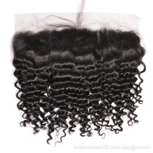 HD Lace Raw Virgin Brazilian Deep wave Curly Swiss Lace Frontal Deep Curl Ear to Ear Frontal closure size 13*4